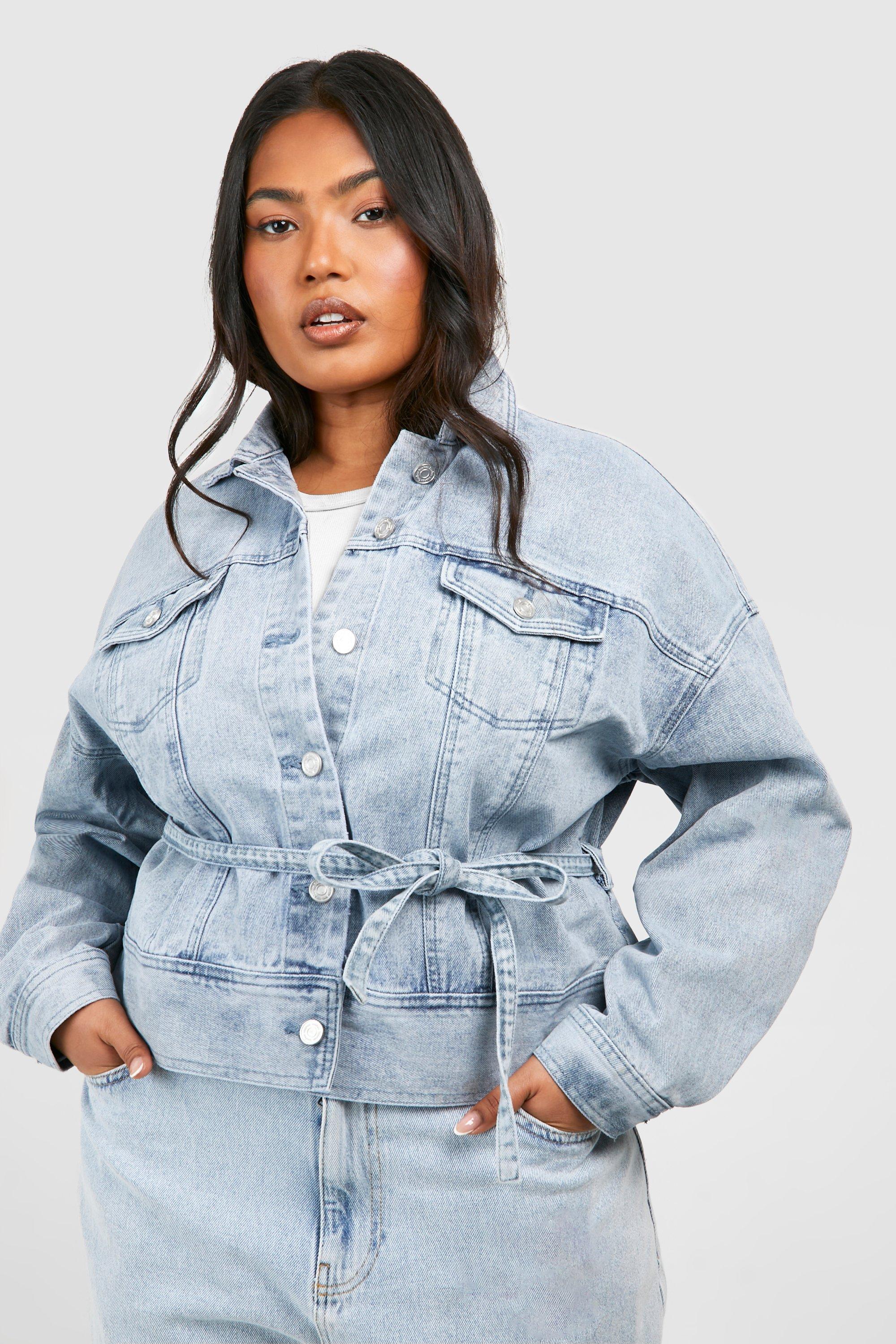 Plus size best sale long denim jacket